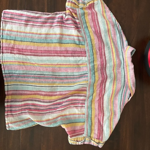 beach lunch lounge Linen Striped Button Down Shirt Sz M - Picture 3 of 3